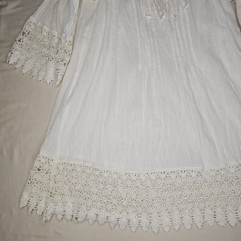 Crochet Lace Boho Dress Summer Sundress Med Crinkle white Vacation